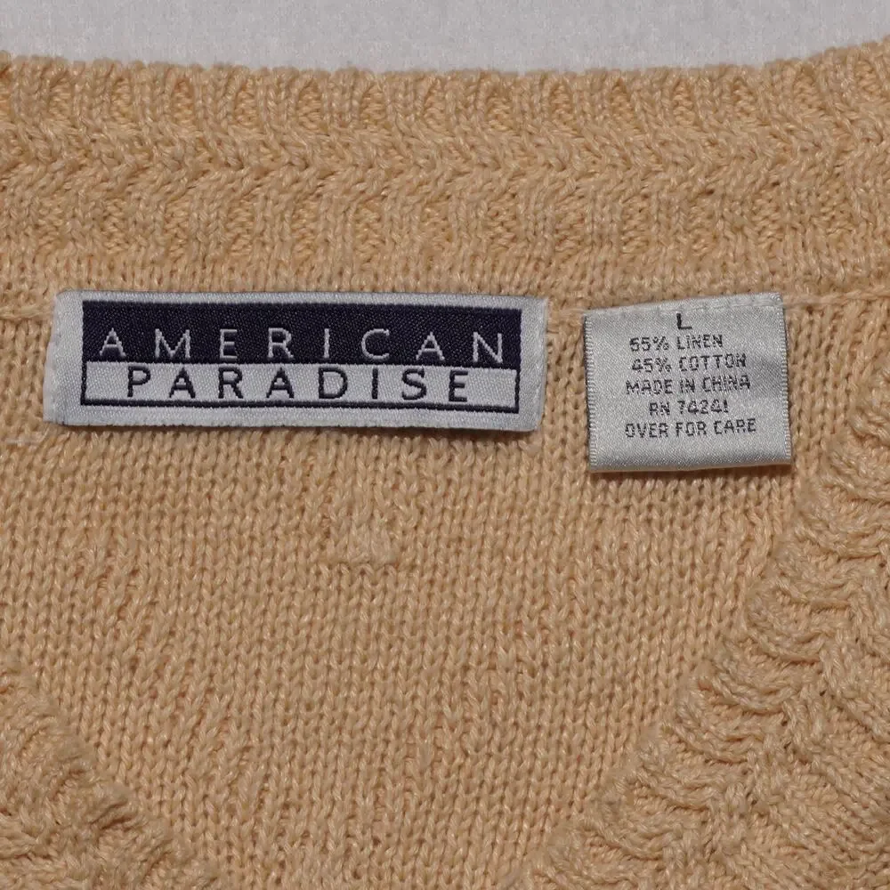 American‎ Paradise Linen Cotton Knit Sweater Vest V-Neck Large Preppy